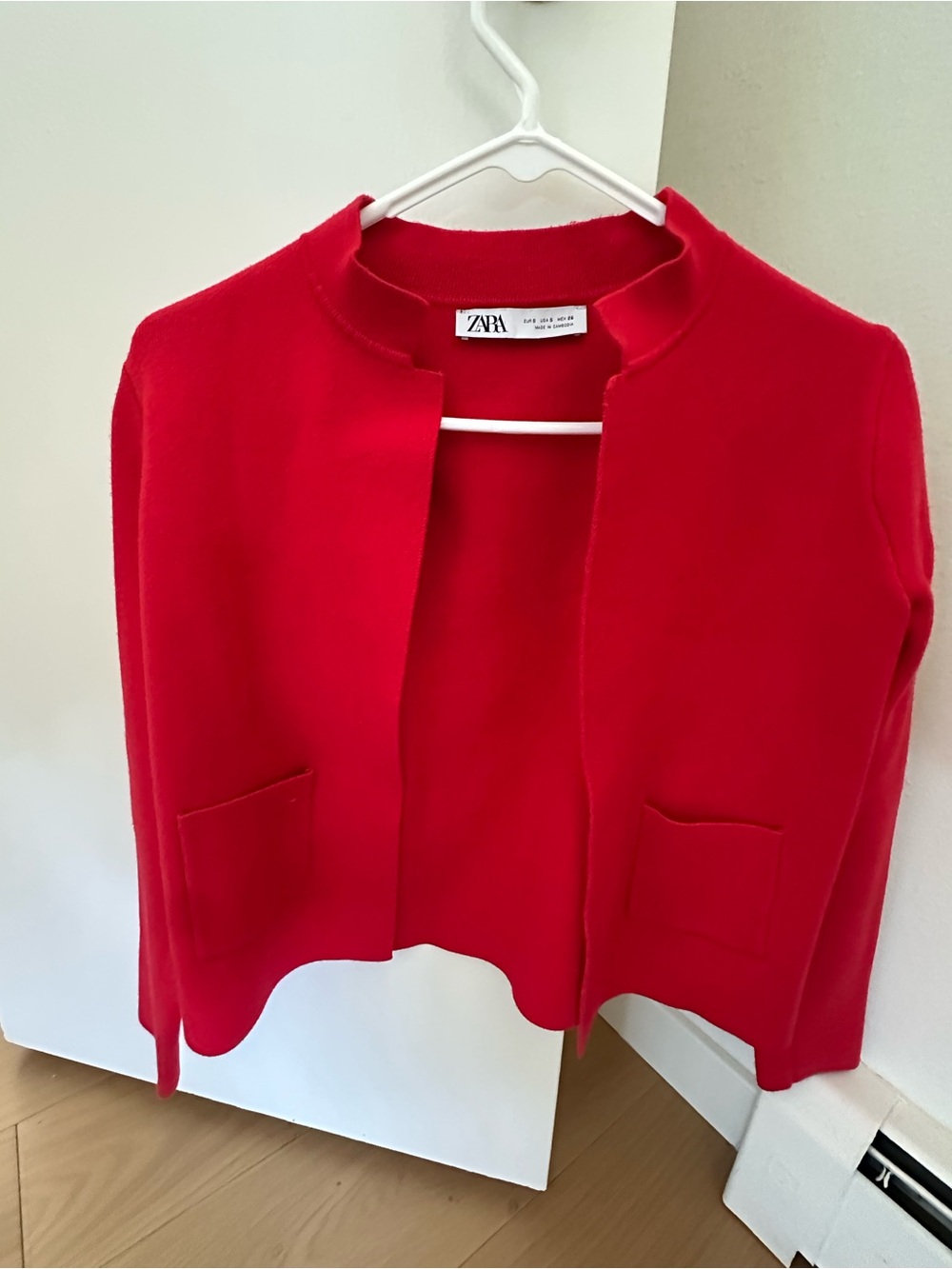 ZARA Bright Red Open-Front Knit Blazer